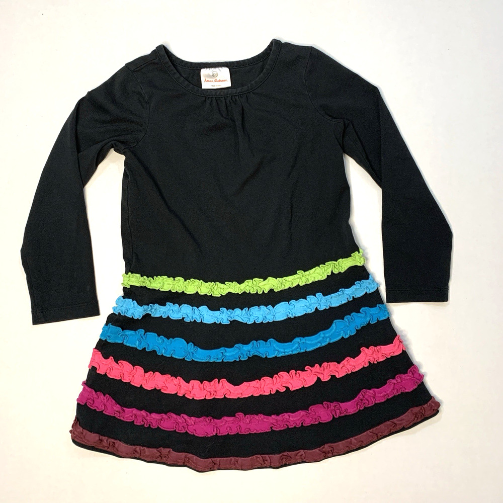 Hannah Andersson Girls 110 5 Striped Ruffle Dress Rainbow Long Sleeve Whimsical‎